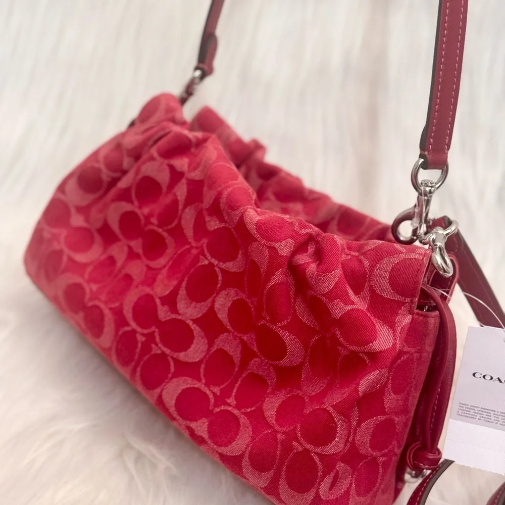 NWT Coach Faye Shoulder Bag In Signature Denim CDB93 denim in Silver/True Red - Picture 8 of 16